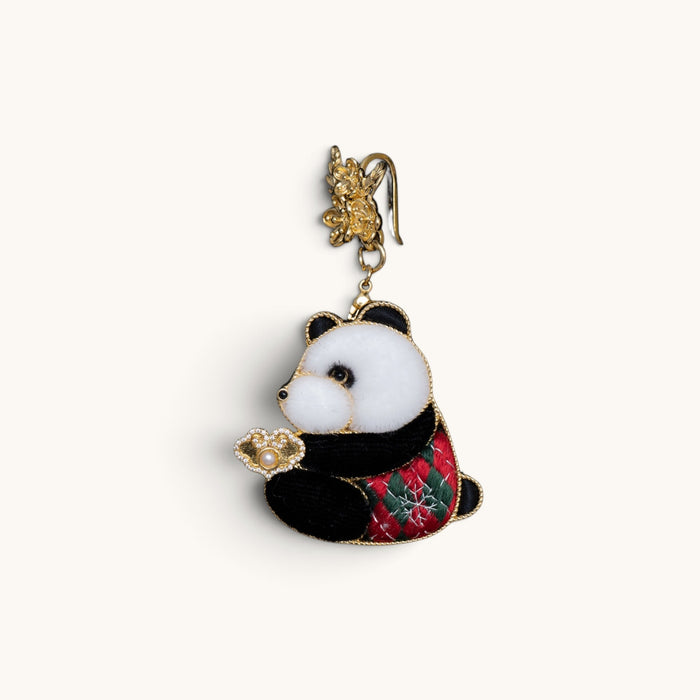 Front view of red panda ruyi Su-embroidery pendant