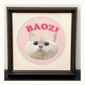 Finished custom cat portrait of Mimi in warm-white presentation