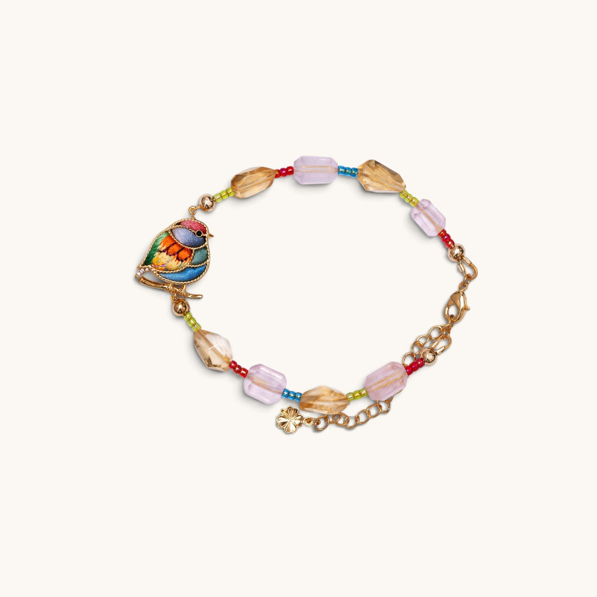 Front view of champagne magpie Su-embroidery bracelet