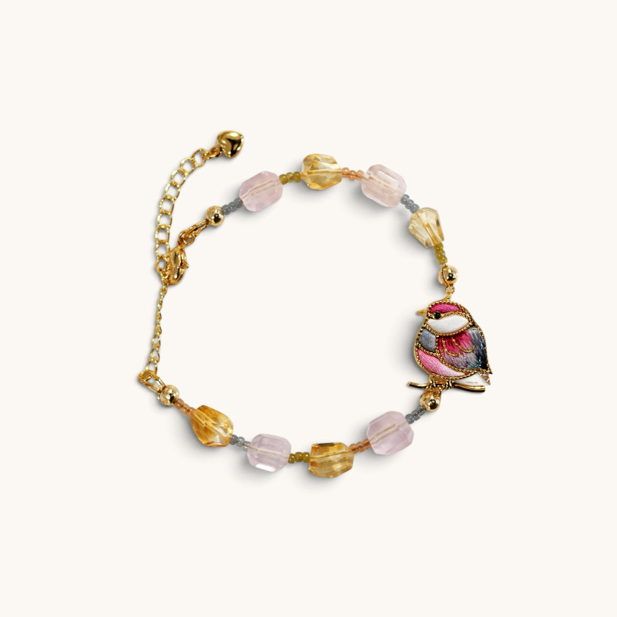 Front view of red magpie Su-embroidery bracelet
