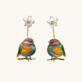 Front view of champagne magpie Su-embroidery drop earrings