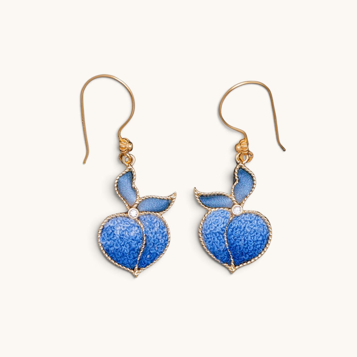 Front view 1 of blue peach Su-embroidery drop earrings