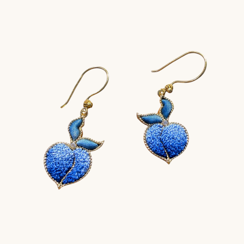 Front view 2 of blue peach Su-embroidery drop earrings