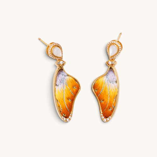 Front view of yellow butterfly Su-embroidery earrings